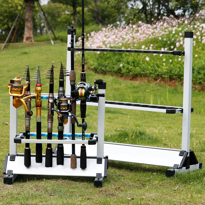 Aluminum Alloy Fishing Rod Rack Holder Stand Fishing Rods Pole Holder Stand  Organizer Rack Capacity 24/12pcs Fishing Rod Tools