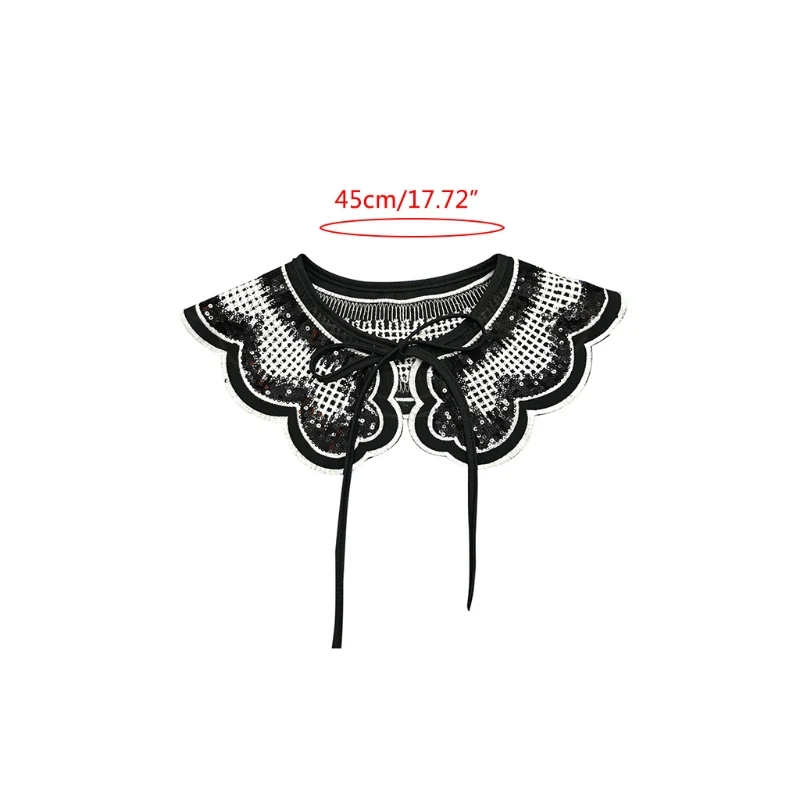 Detachable Half Shirt False Fake Collar Embroidery Neck Ruff Shawl Dickey Mini Cape Lace-Up Ribbon Necklace Capelet images - 6