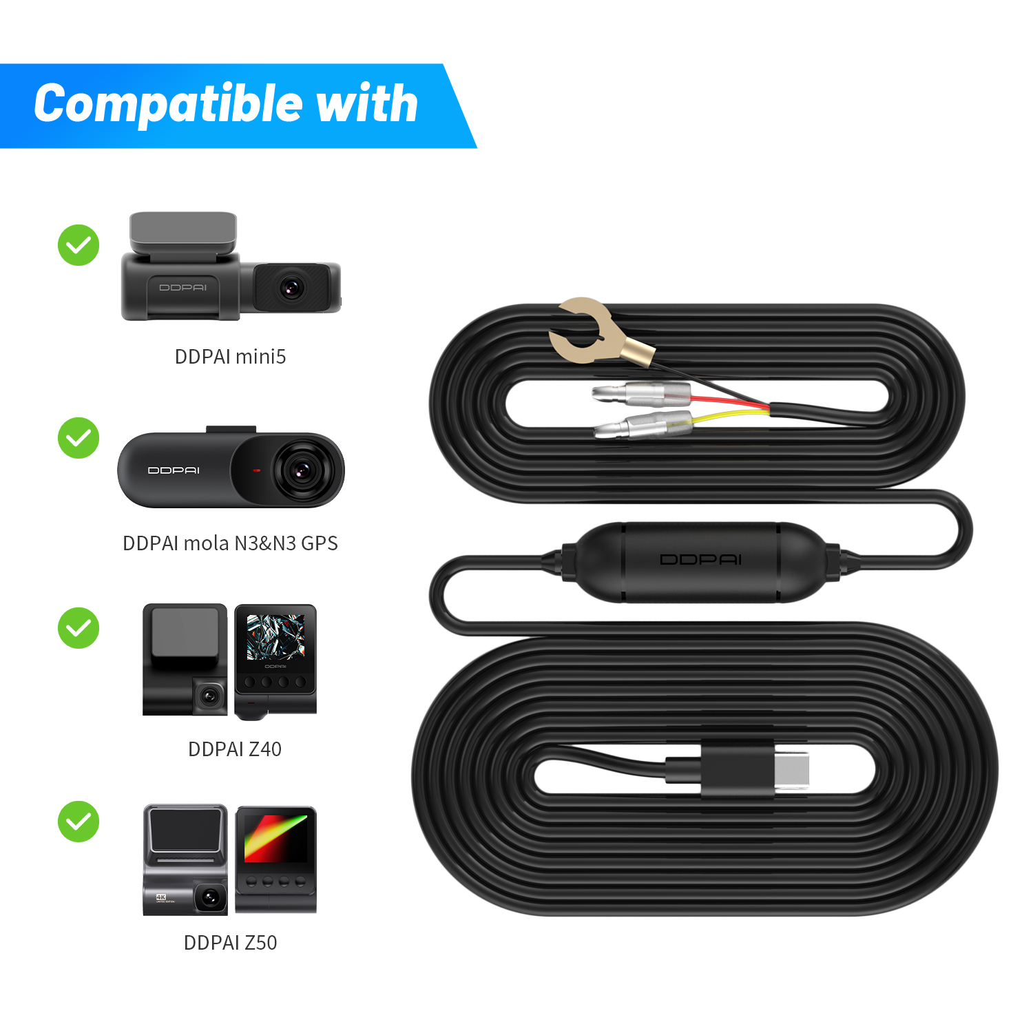 DDPAI Mini5 Z40 N3 Pro N1 Dual Car DVR Dash Cam Mirror Camera Charging Cable