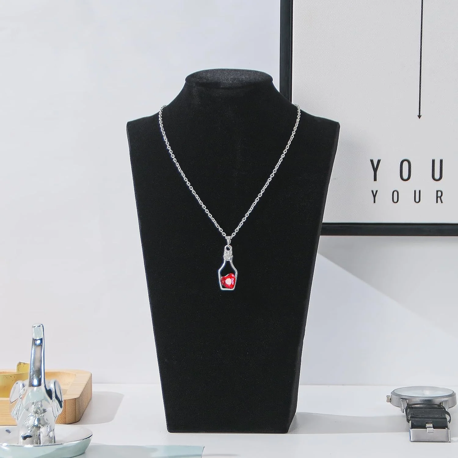 Manichino Collana in velluto Ciondolo Catena Gioielli Busto Collo Espositore Supporto Manichino Collana Ciondolo Vetrina - immagine 6