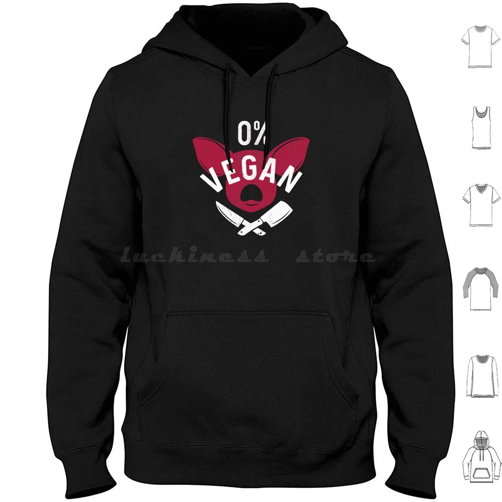 Zero Percento Vegan Funny Bbq Carnivore Meat Eater Gift Felpe Con Cappuccio Manica Lunga Zero Percento Vegan 0 Vegan Non Vegan Funny