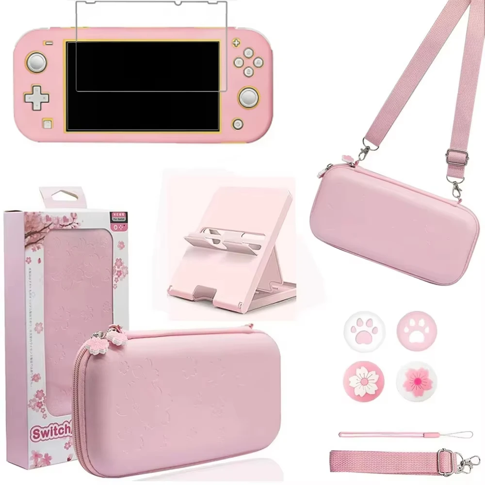 Sakura Pink 8-in-1 Console Accessories Kit with Carry Pouch and Screen Protector