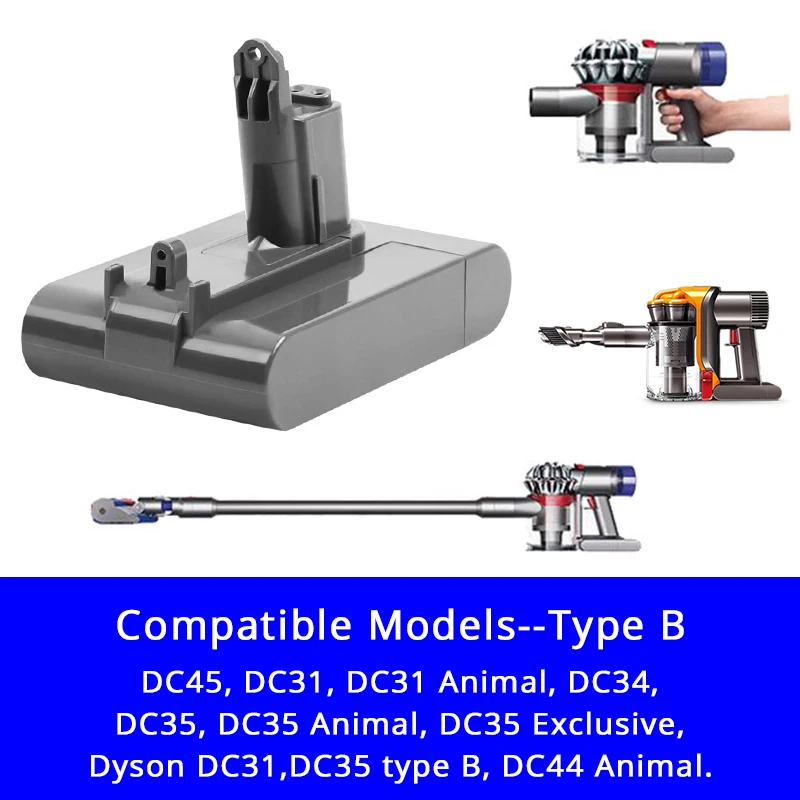 (Only fit Type B) 22.2V 5000mAh Li Ion Rechargeable Battery for Dyson DC31  DC34 DC35 DC44 Animal DC45 DC56 DC57 Vacuum Cleaner