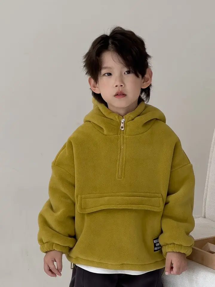 Sweat à Capuche Pour Garçon Avec Demi-fermeture éclair - Tissu Doux Polyester - Coupe Décontractée - Manches Longues - Idéal école, Loisirs, Cadeau - Plusieurs Coloris