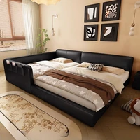 Lit De chambre moderne noir nordique pour enfants, ensemble De lit King Size pour garçons, rembourrage De couchage, meubles De maison 3