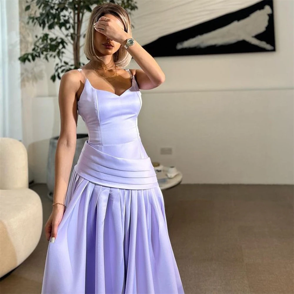 

Простое Лавандовое атласное платье на тонких бретельках для выпускного вечера, женское вечернее платье до пола, платья для торжественных случаев, платья из искусственной кожи