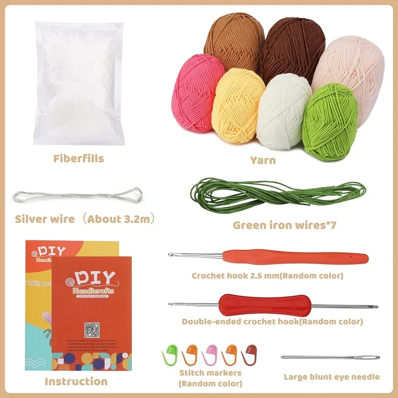 Flower Potted Crochet Knitting Kit for Complete Beginners Starter Step-by-Step Video Tutorials crochet kit