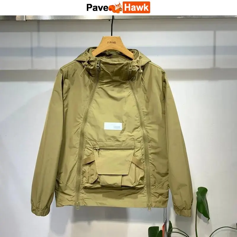 

Double Zipper Cargo Hooded Jackets Men Women Big Pockets Bomber Coats Casual Spring Autumn Loose Outdoors Sports Jacket Couple