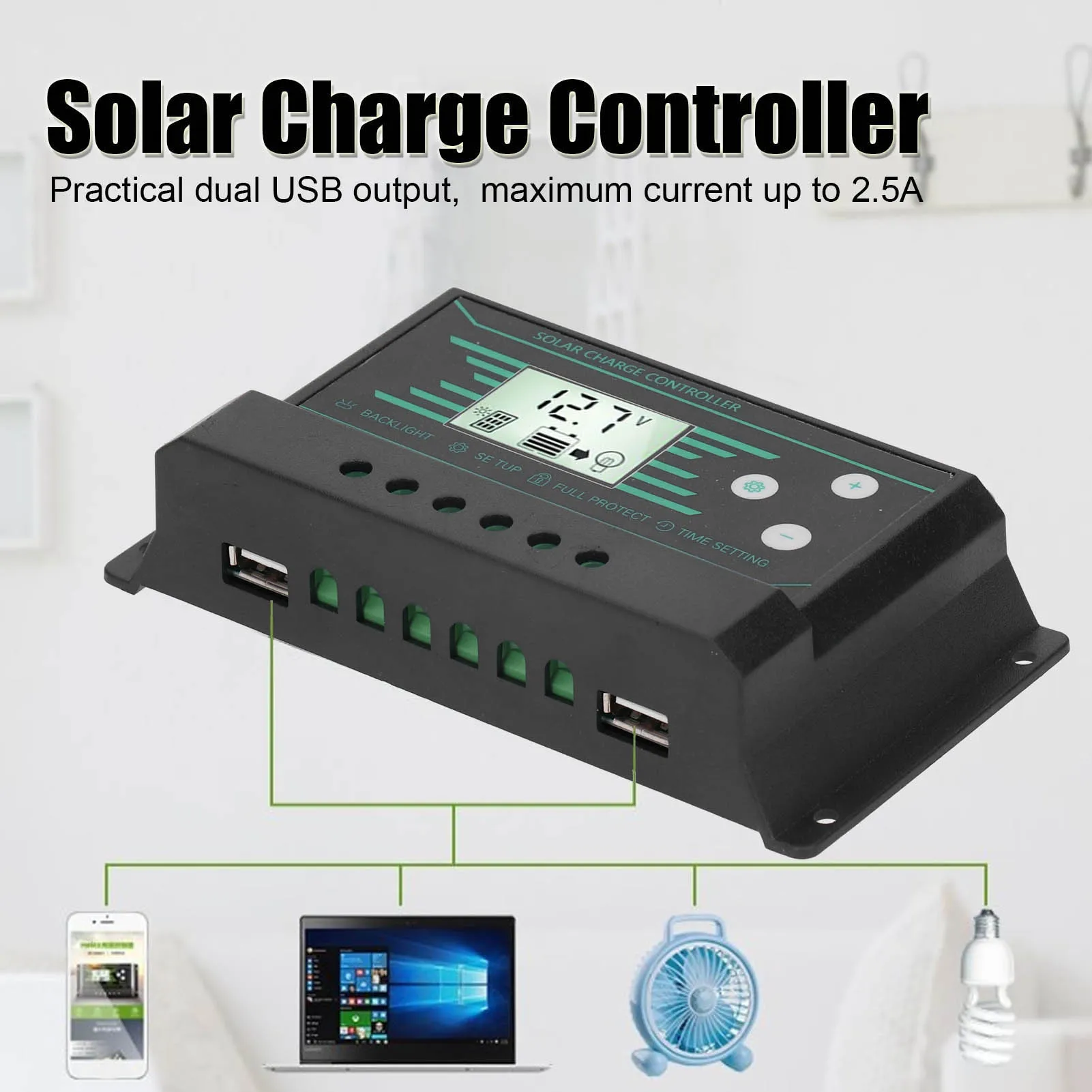 태양 전지 패널 레귤레이터 컨트롤러 PWM 듀얼 USB LCD 디스플레이, 램프용, 10A, 20A, 30A, 12V, 24V