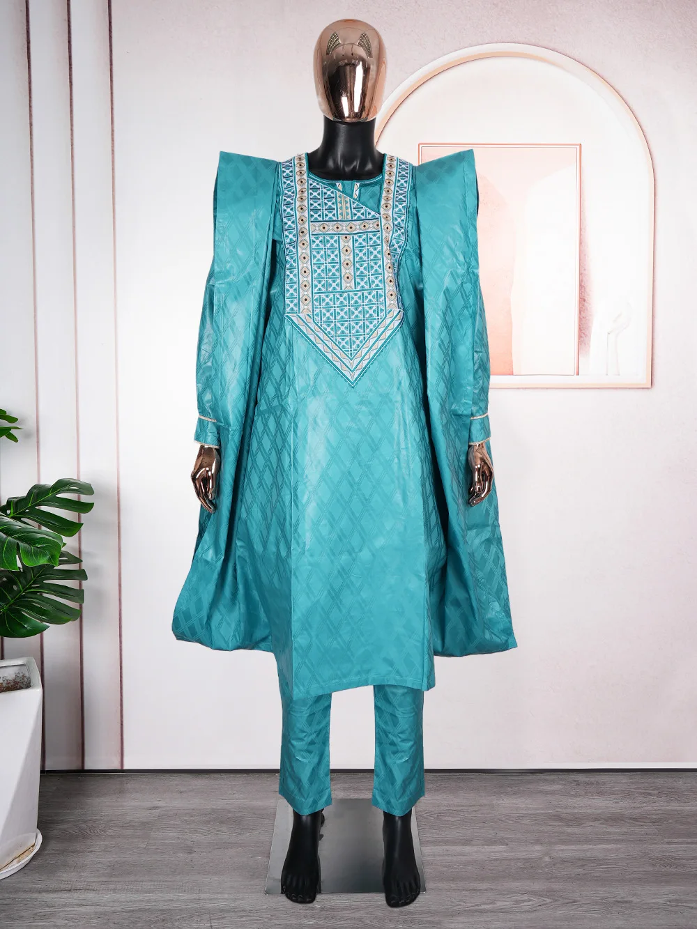 African Dress African Men Set H&D South African Traditional Wear Formal Attire Bazin Riche Dashiki Green Shirt Pants Robe Suit Agbada Men's wedding party