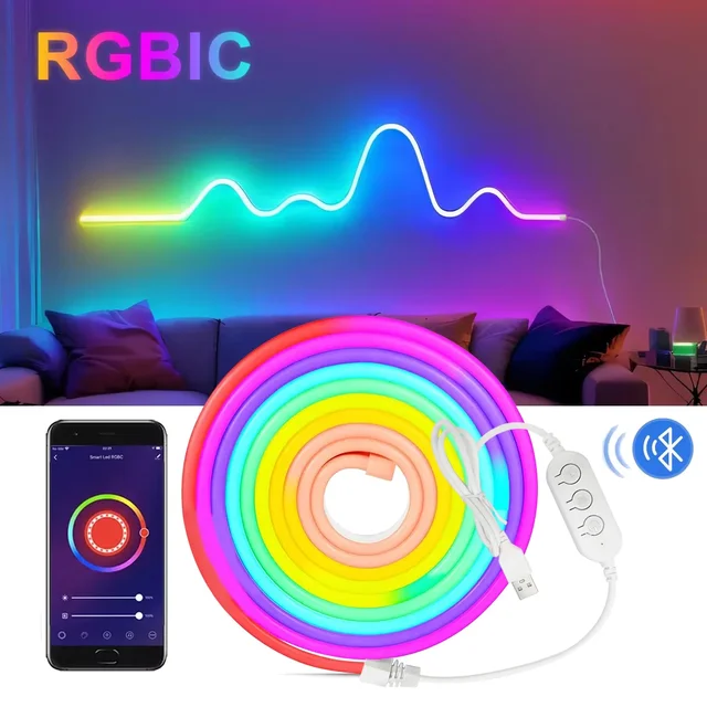 Neon LED Strip Light 1M 2M 3M WS2812 Waterproof Neon Sign Tape Bluetooth Control For Room Wall Decor Fairy Light