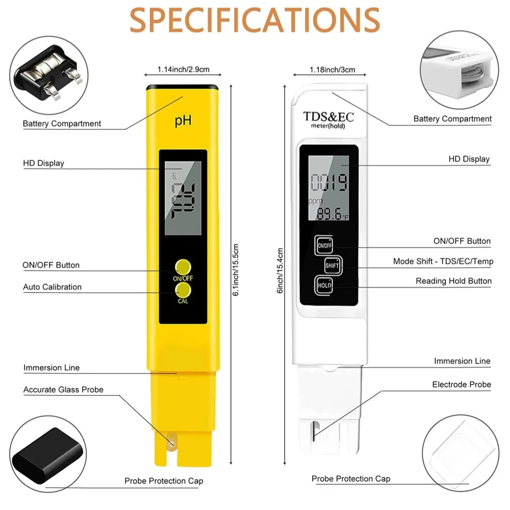 Water Quality Detector Water Tester PH Meter High Accuracy TDS Meter Digital Water Tester Digital 0-14 PH Meter Tester 0-9990ppm TDS&EC LCD Water Purity PPM Aquarium Filter