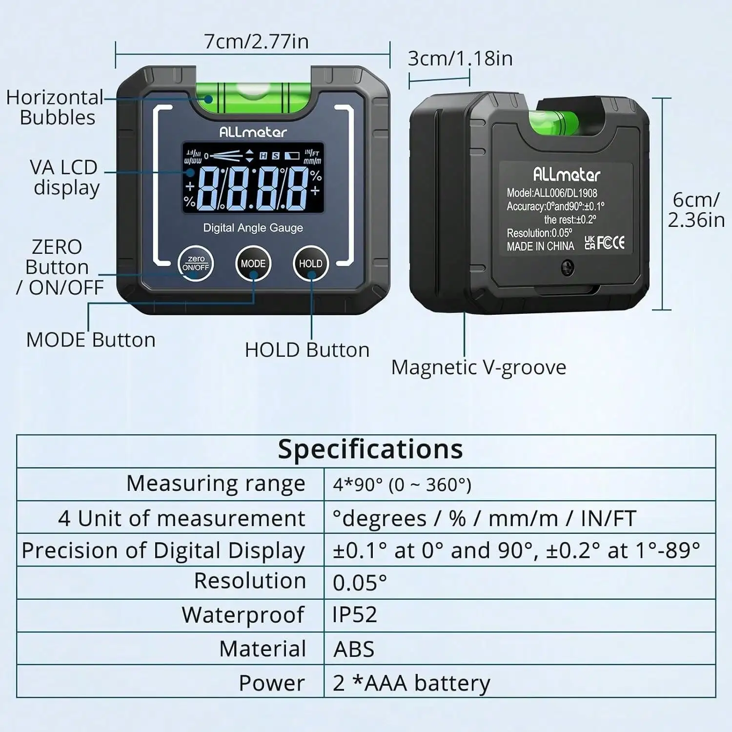 Digital Angle Protractor Level Box with Magnetic Base LCD Display IP52 for Carpentry Construction Masonry