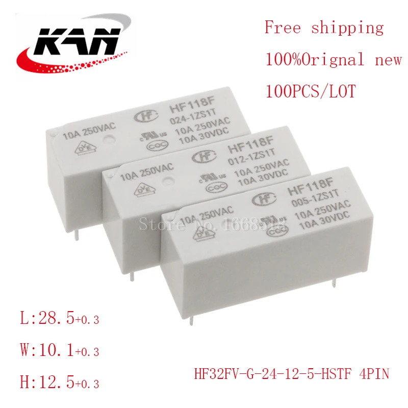 

Free shipping 100pcs relay HF118F-005-1ZS1T HF118F-012-1ZS1T HF118F-024-1ZS1T 5VDC 12VDC 24VDC 10A 250VAC 5PIN Original New