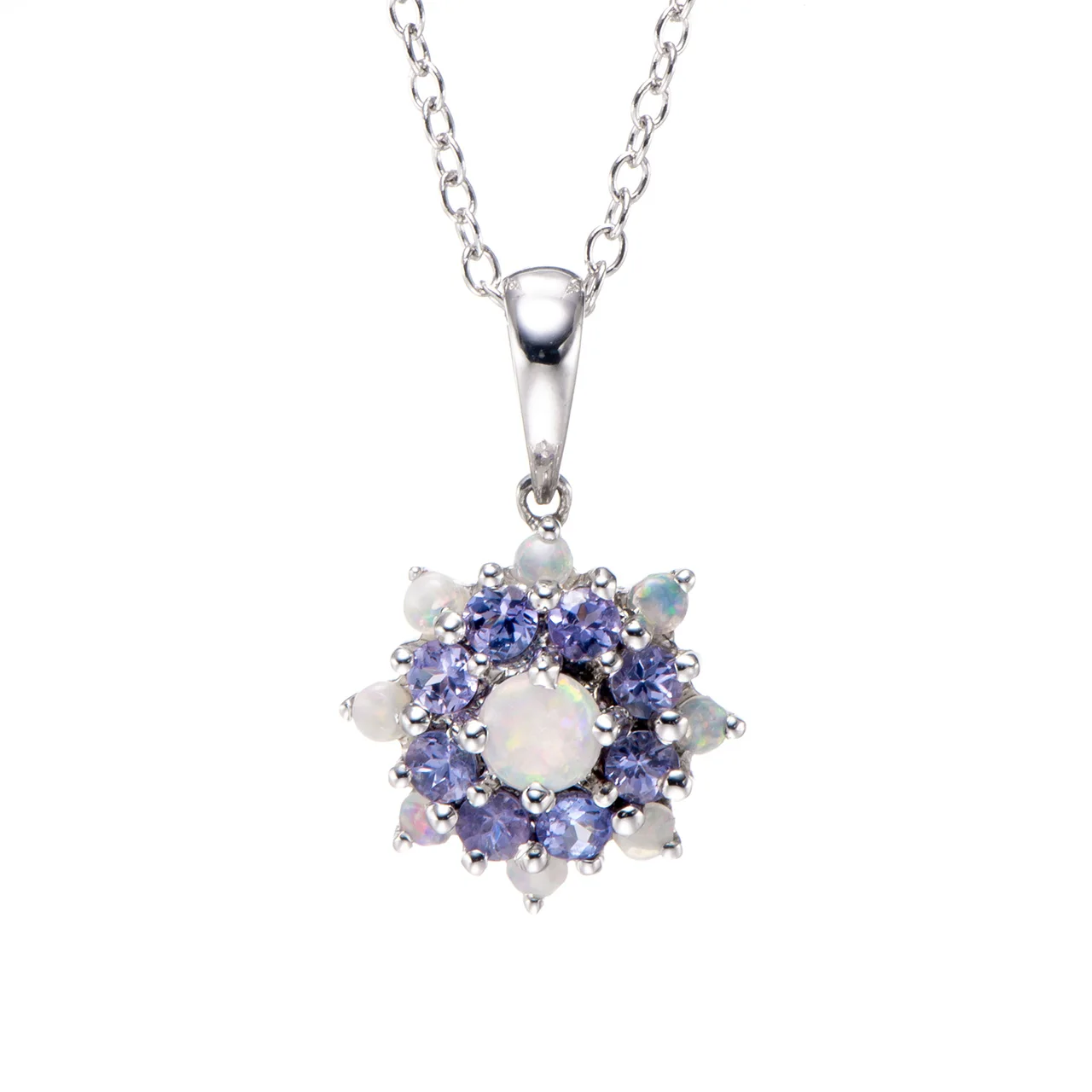 

Opal and Tanzanite Rhodium Over Sterling Silver Pendant with Chain