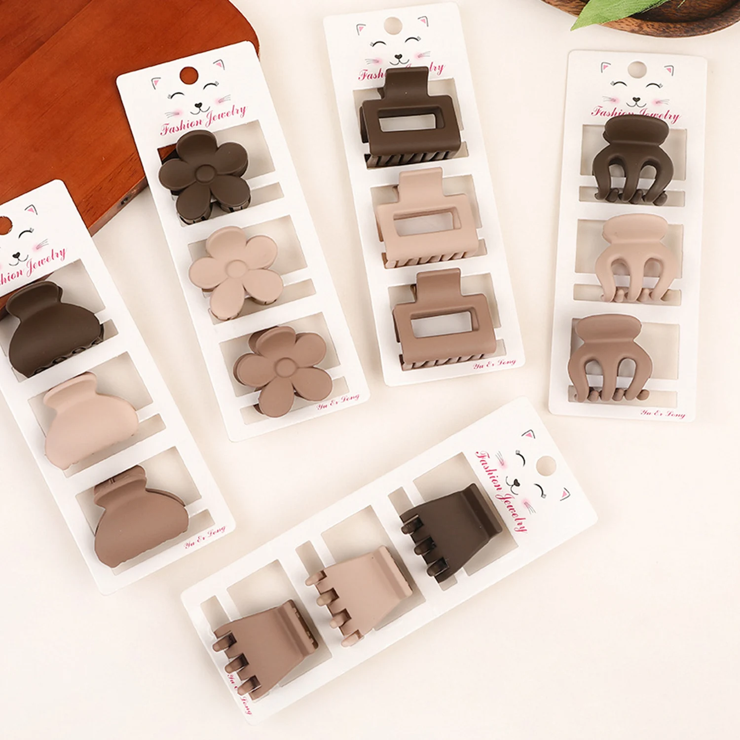 

3pcs/set New Coffee Color Hair Claw For Women Flower Hair Clip Lady Small Hairpin Girls Hairclip High Ponytail Clip Headdress