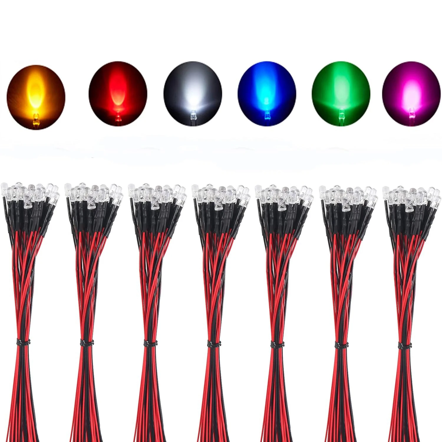 LED 조명 클리어 렌즈 소형 LED 램프, 사전 유선 발광 다이오드, 7.9 인치 DC 12 V, 12 볼트, 5mm, 적색, 청색, 녹색, 50 개