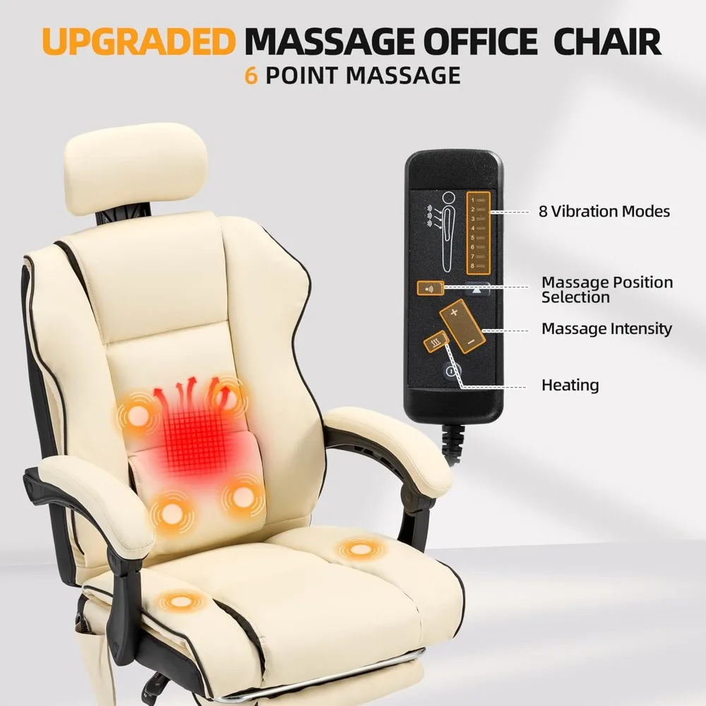 6-Point Massage Office Chair, with Footrest Heated Executive with Reclining Backrest, Ergonomic Gaming Chair with Padded Armrest 5