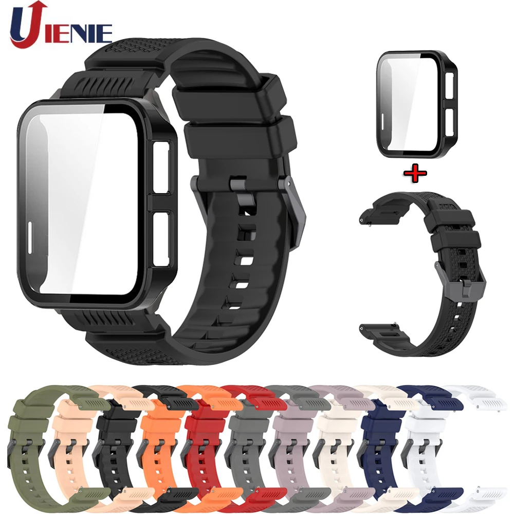 Premium Silicone Watch Band with Protective Case - Sport Replacement Wristband & Cover