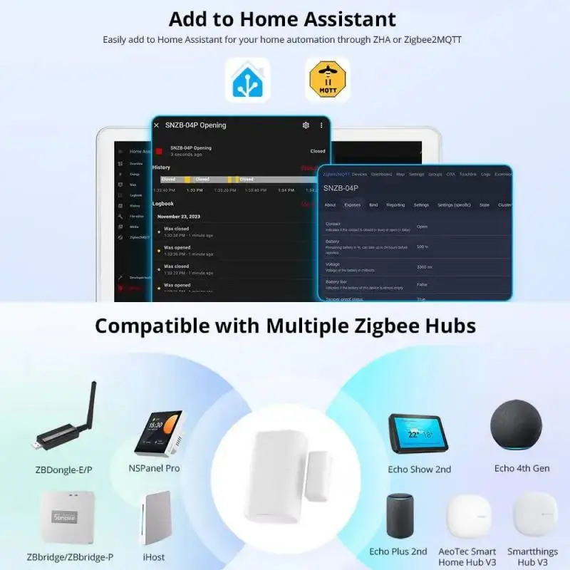 SONOFF SNZB-04P Zigbee Door Window Sensor Home Security Alarm Sensor Local Smart Scene Works with Smartthings Alexa Google Home smart door sensor