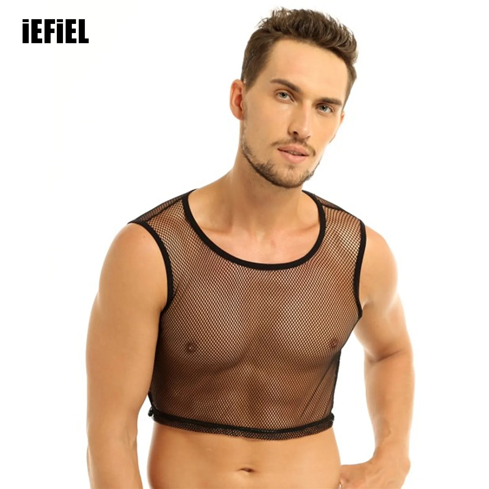 

Men See-through Mesh Fishnet Muscle Tank Top Sleeveless T-Shirt for Party Nightwear