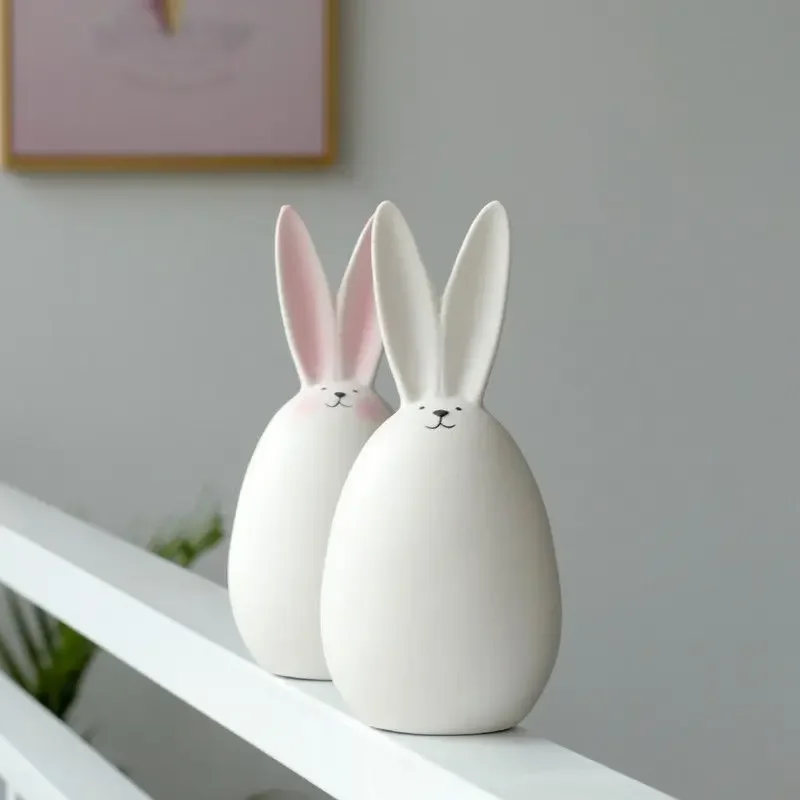 

Simple Rabbit Statue Animal Ornaments Home Decorn Sculptures and Figurines Ceramic Crafts Classical Bunny Crafts Birthday Gift