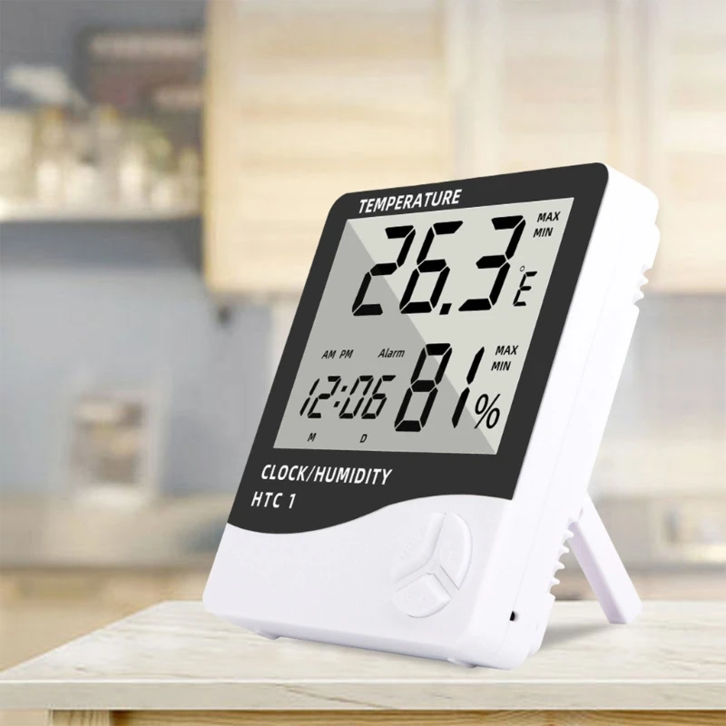 Q2Q4 Digital Humidity Temperature Meter Gauge with Time Date Large LED Display