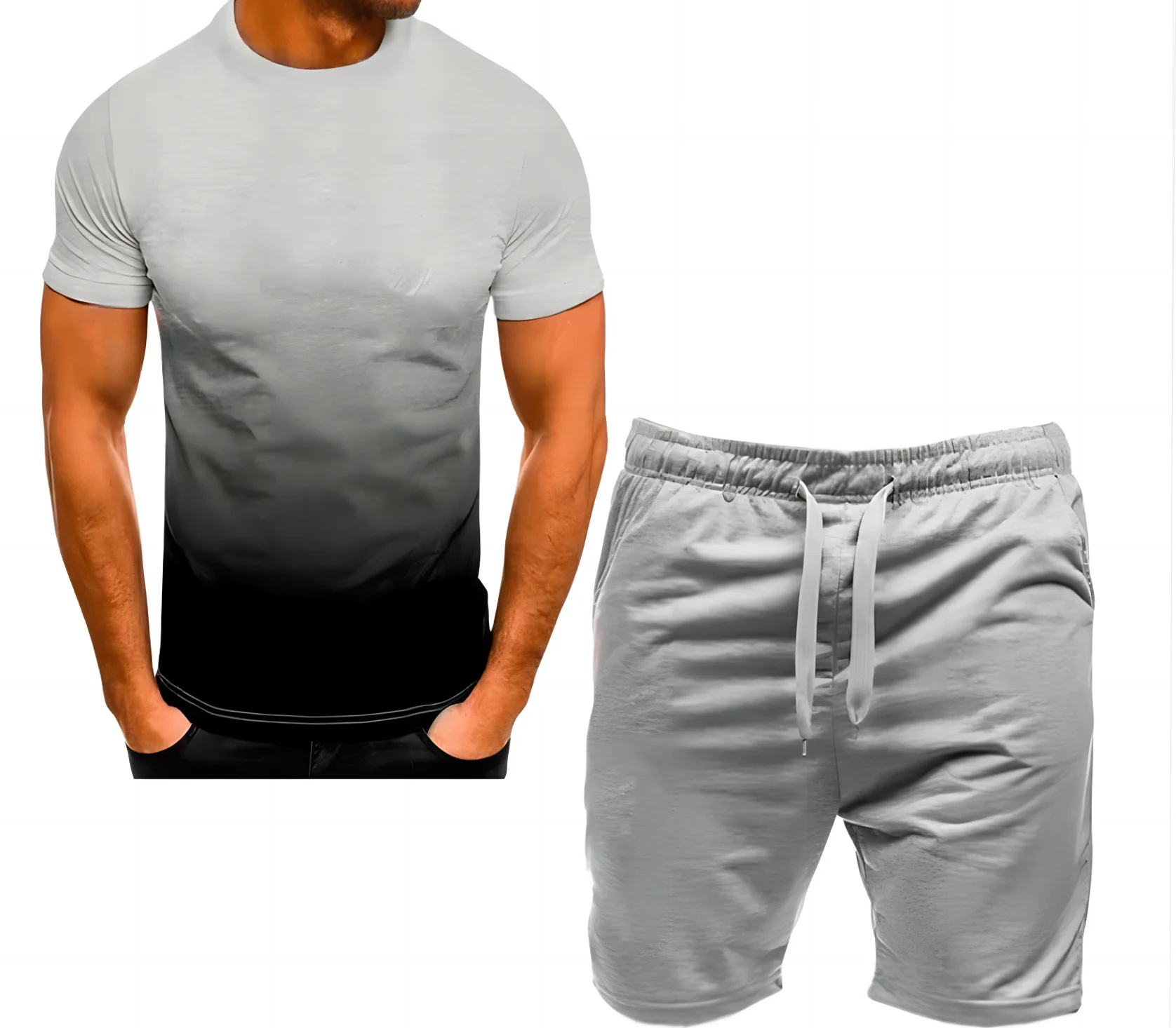 Summer Breathable Sports Suit Men's Short-Sleeved Shorts Loose Quick Drying T-Shirt Short Quarter Pants Casual Running Suit