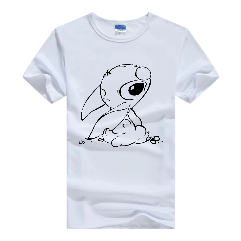 

Kawaii Disney Men Blouses Cartoon Stitch Graphic Print Ladies T-Shirt 90S Summer Loose Hippie Short Sleeve White Woman Tops Gift