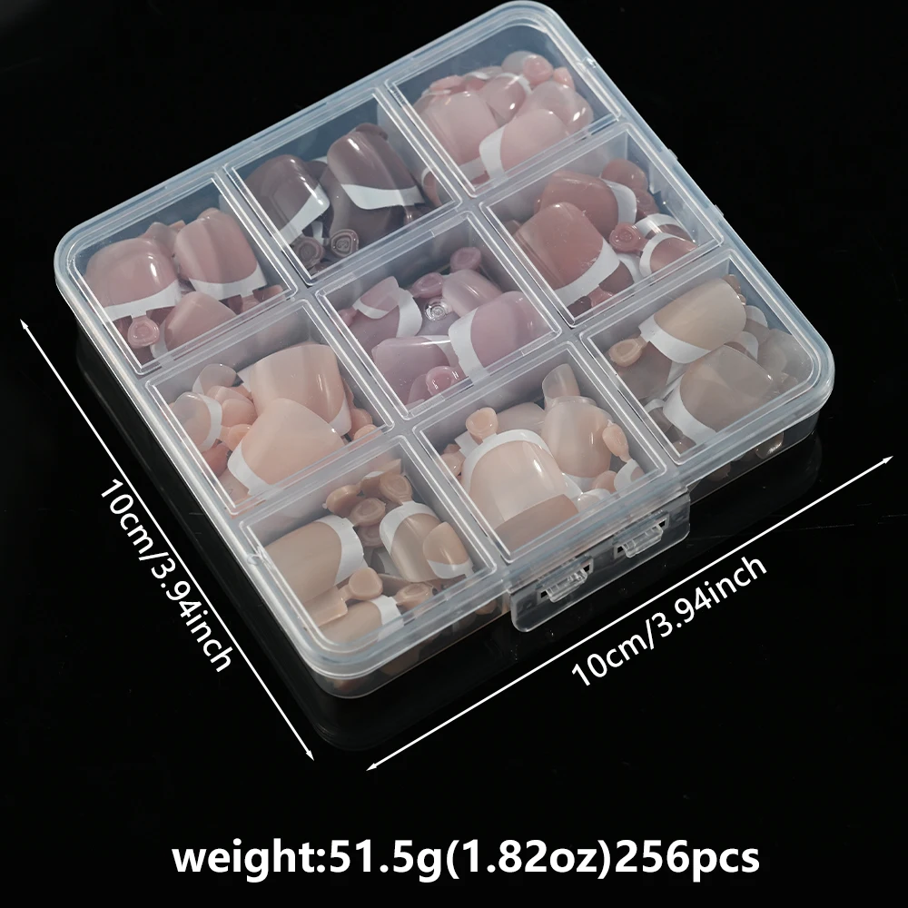 False Toenail 216/120Pcs French Press 9Colors Short Square Glossy Nude/Pink/Brown for Summer DIY Foot