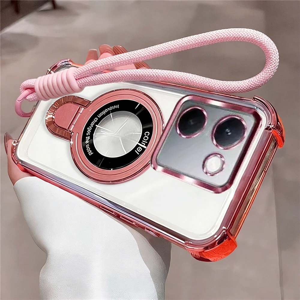 Transparent Shockproof Phone Case with Rope Lanyard and Stand Function