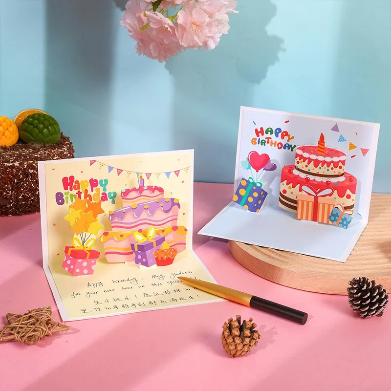 Pop up style Instagram 3D birthday cake greeting card cute creative folding blessing DIY handmade gift blessing cards greeting cards