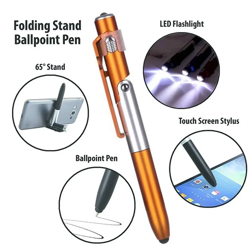 4 In 1 Multifunction Ballpoint Pen with LED Light Fold Phone Holder Night Read Writing Pencil Office School Student Stationery - Image 6
