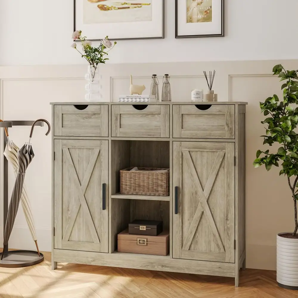 Gray Storage Cabinet with Adjustable Shelves, Drawers, and Doors for Multi-Room Use image 6