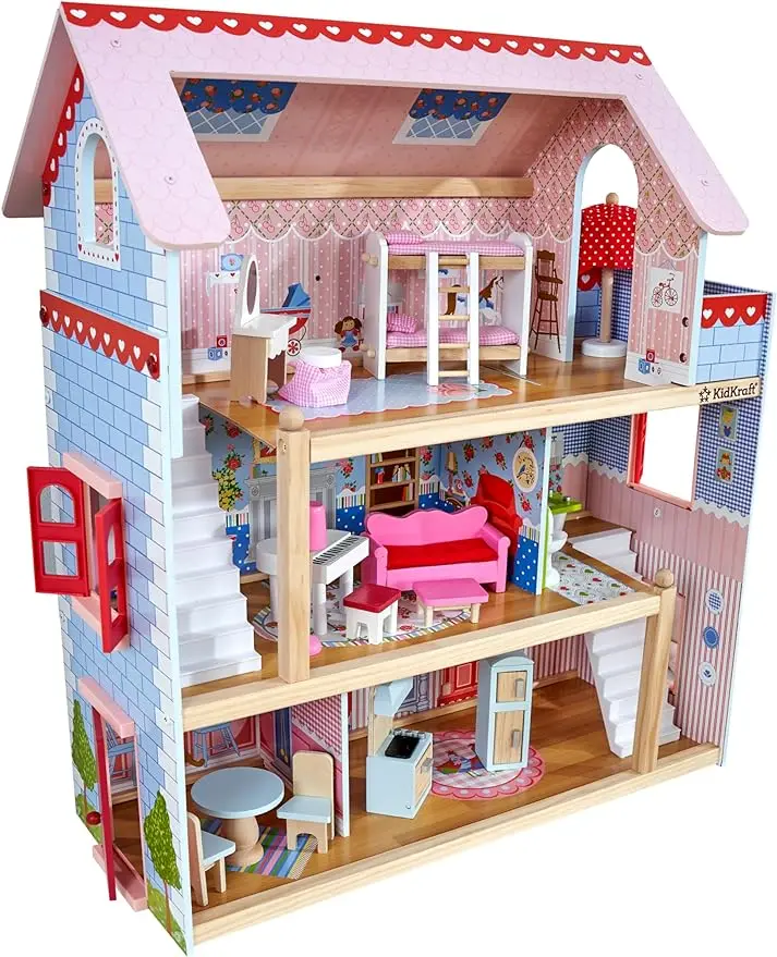 diy miniature doll house furniture kits wood romantic modern villa cottage puzzle playset self assembled for girls Chelsea Doll Cottage Wooden Dollhouse with 16 Accessories, Working Shutters, for 5-Inch Dolls,Doll's house