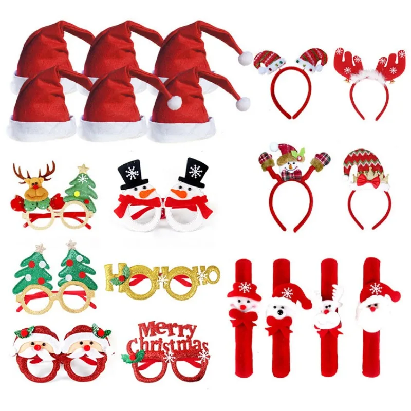 Christmas Decorations Glasses Set Holiday Adult Children Christmas Gift Hat Head Buckle Clap Ring Set