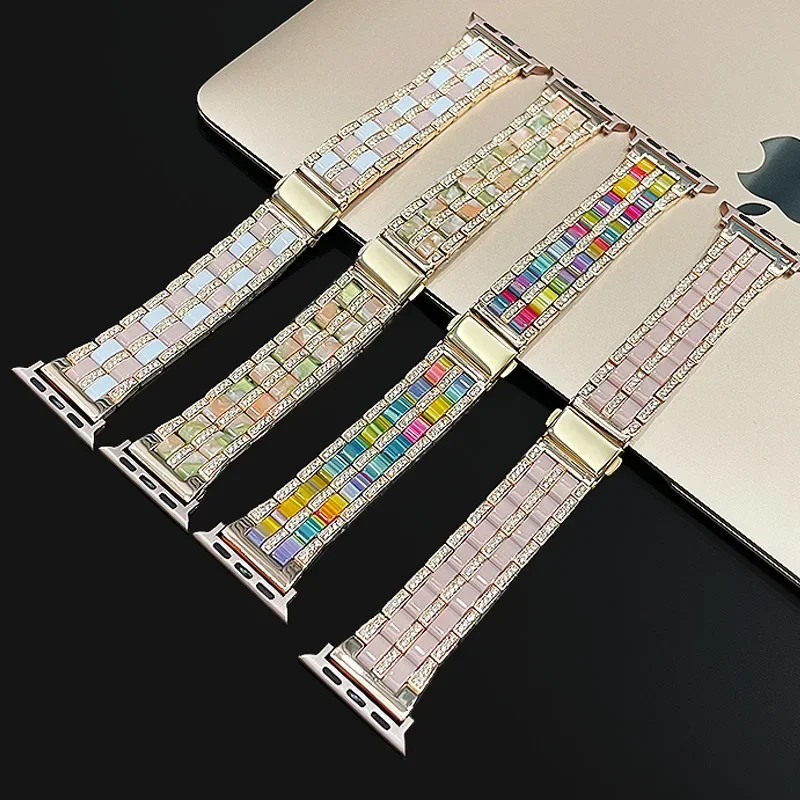 Manufacturer's New Suitable Apple iWatch Strap Colored Apple Smart Watch Strap with Metal Resin Inlaid Diamond