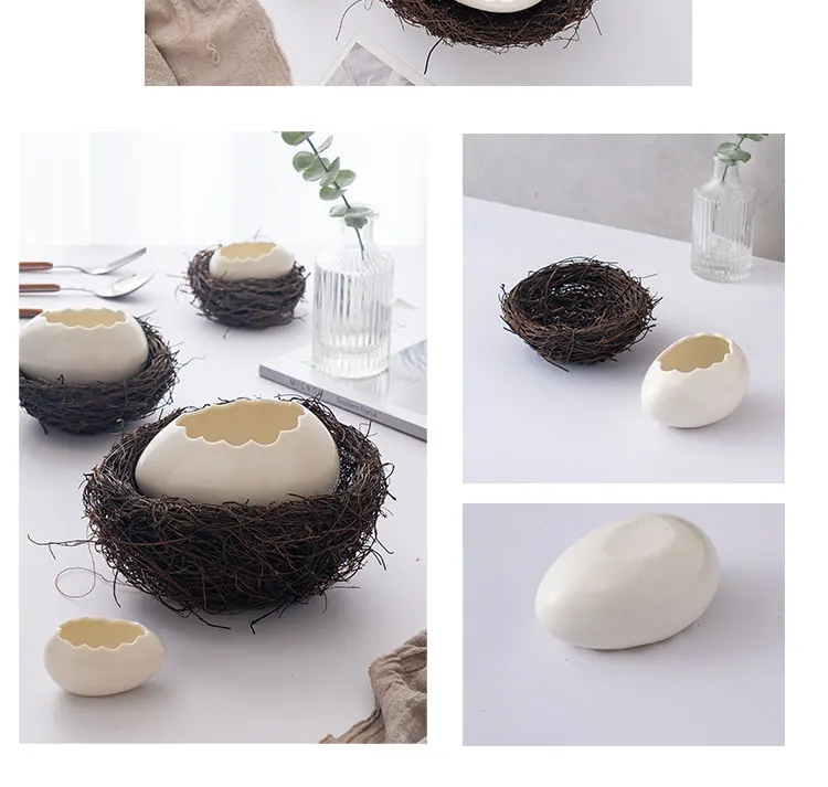 Ciotola Dessert A Forma Di Guscio D'Uovo Con Nido - In Ceramica, Decorativa, Per Gelato O Snack, 12x12x6cm - Foto 7
