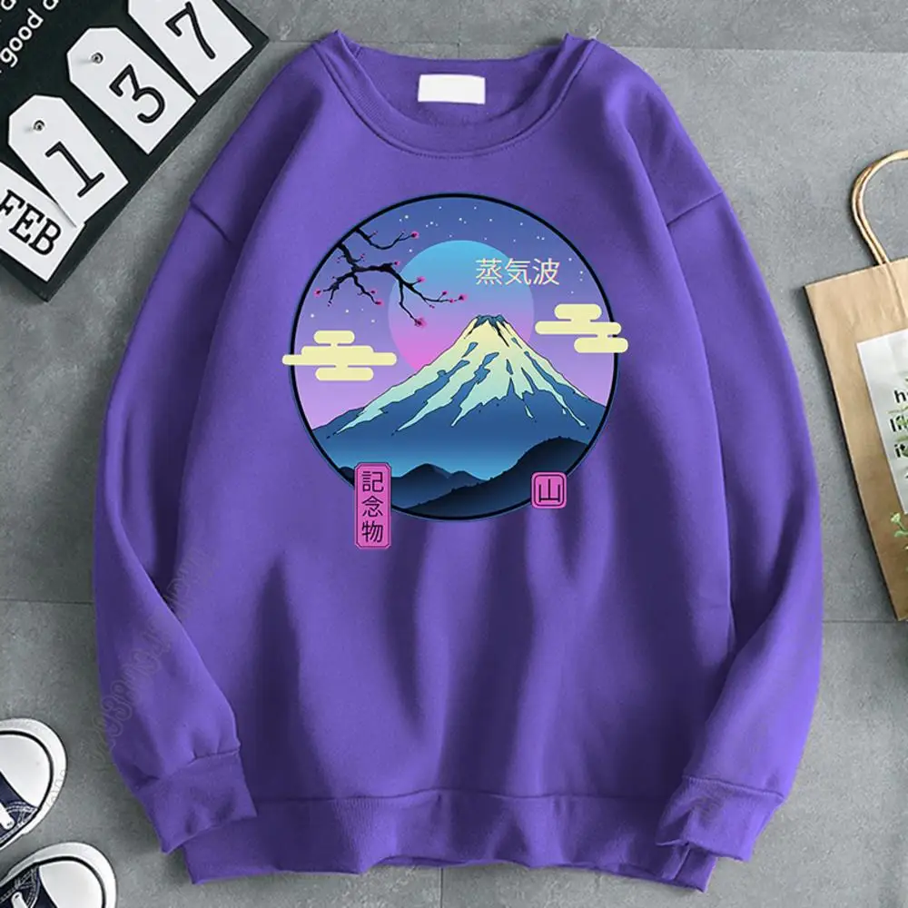 

Vaporwave Mountain Fuji Print Men Hip Hop Fashion Pullovers Comics Loose Sweatshirts Casaul Man