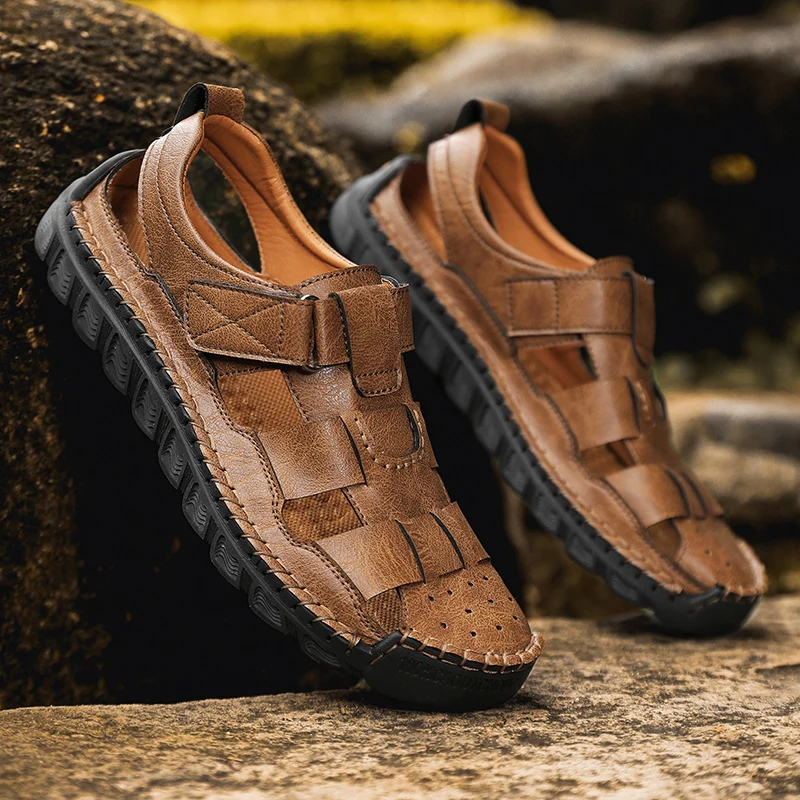 Men's Sandals Outdoor Leather Summer Sandals Fashion Wading Shoes Beach  Shoes | eBay