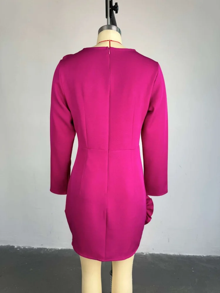 Wmstar Dresses Women Elegant Flower Decoration Long Sleeve Sweet Office Lady Midi Dress Spring Clothes Wholesale Dropshipping