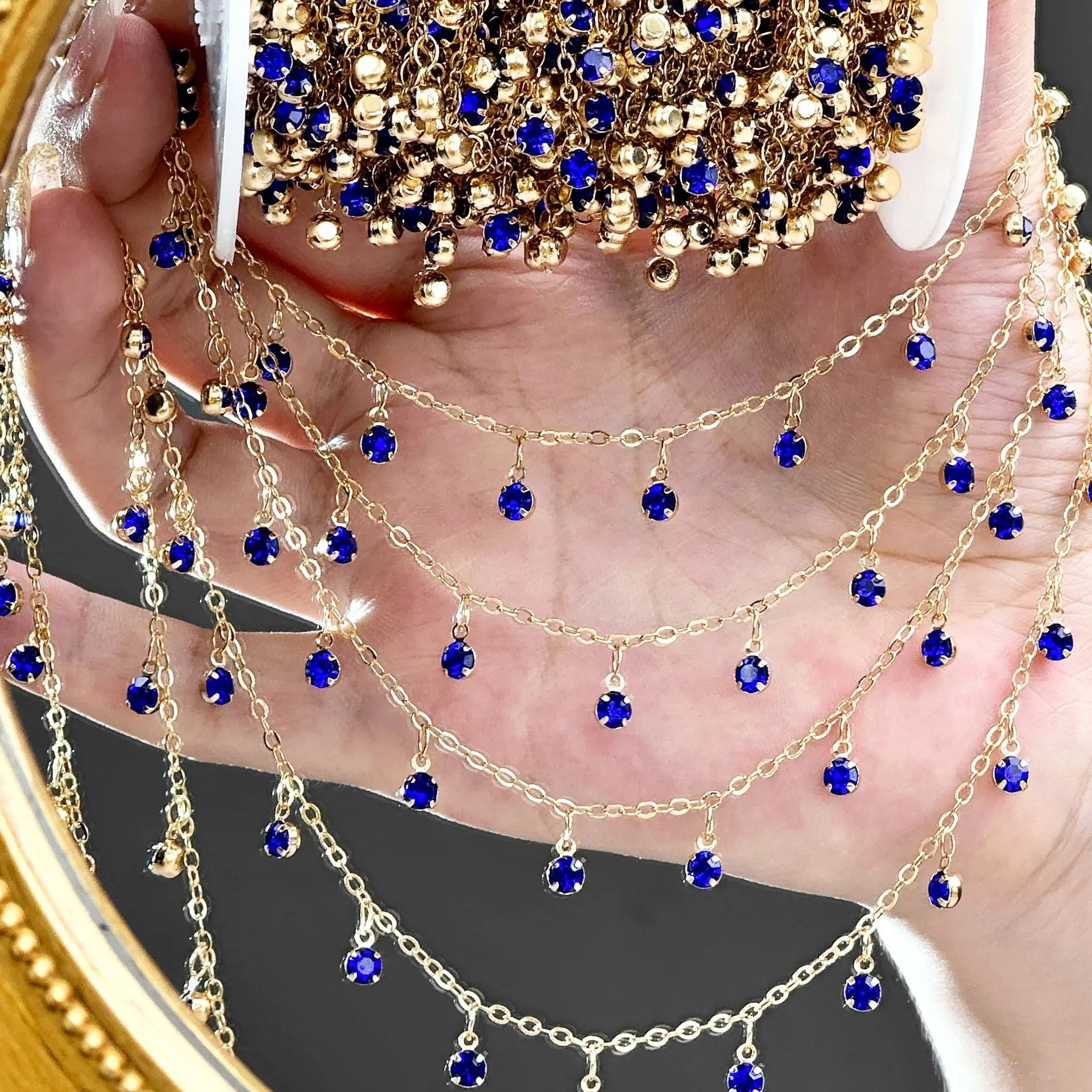2 Meter Kupfer Bunte Kristall Baumeln Charms Halskette Kette Gliederkette für Armband Fußkettchen Schmuckherstellung DIY Bastelbedarf – Detail 2