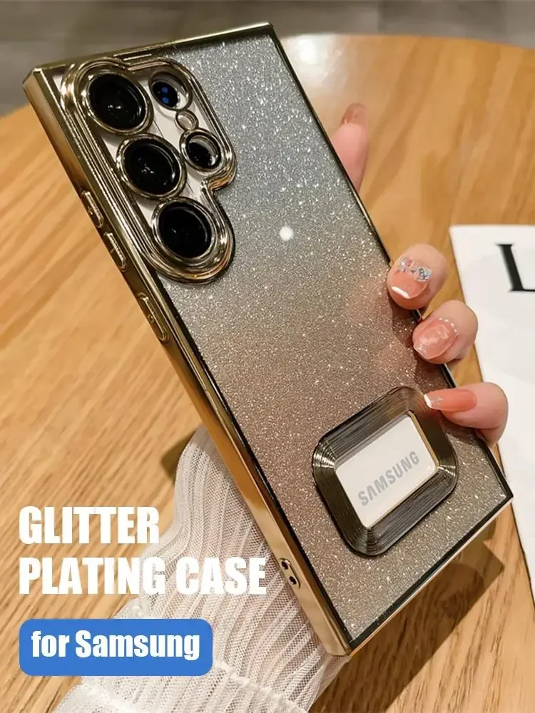 

Bling Electroplated TPU Case For Samsung Galaxy A54 A53 A33 A52 A32 A73 A23 Glitter Paper Camera Lens Protector Silicone Cover