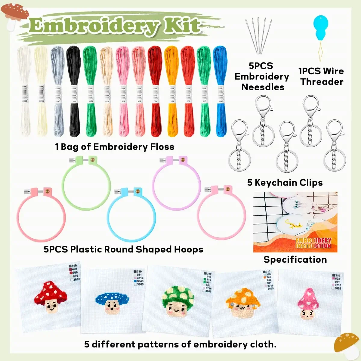 DIY Cross stitch Embroidery for Beginners Hand Woven Animal Back-to-school bag Key Chain for Crafters Starter Twister Stick