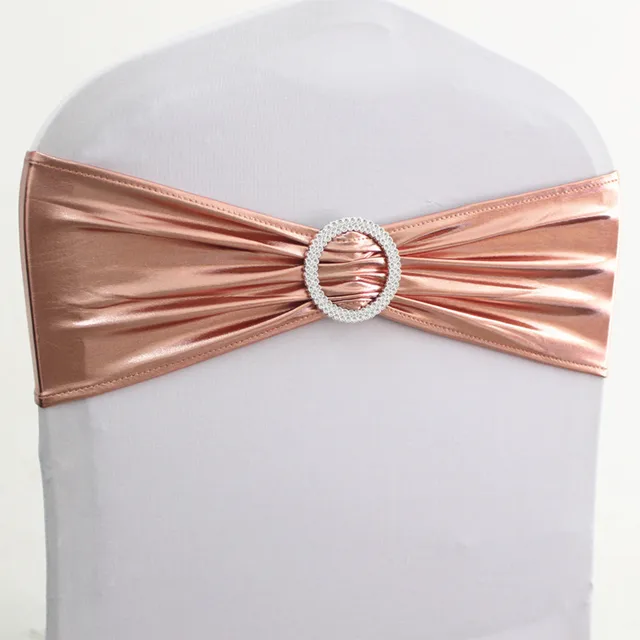 10pcs/50pcs Rose Gold Silver Metallic Spandex Chair Sash Band Knot Elastic Stretch Hotel Party Wedding Chair Bow Tie