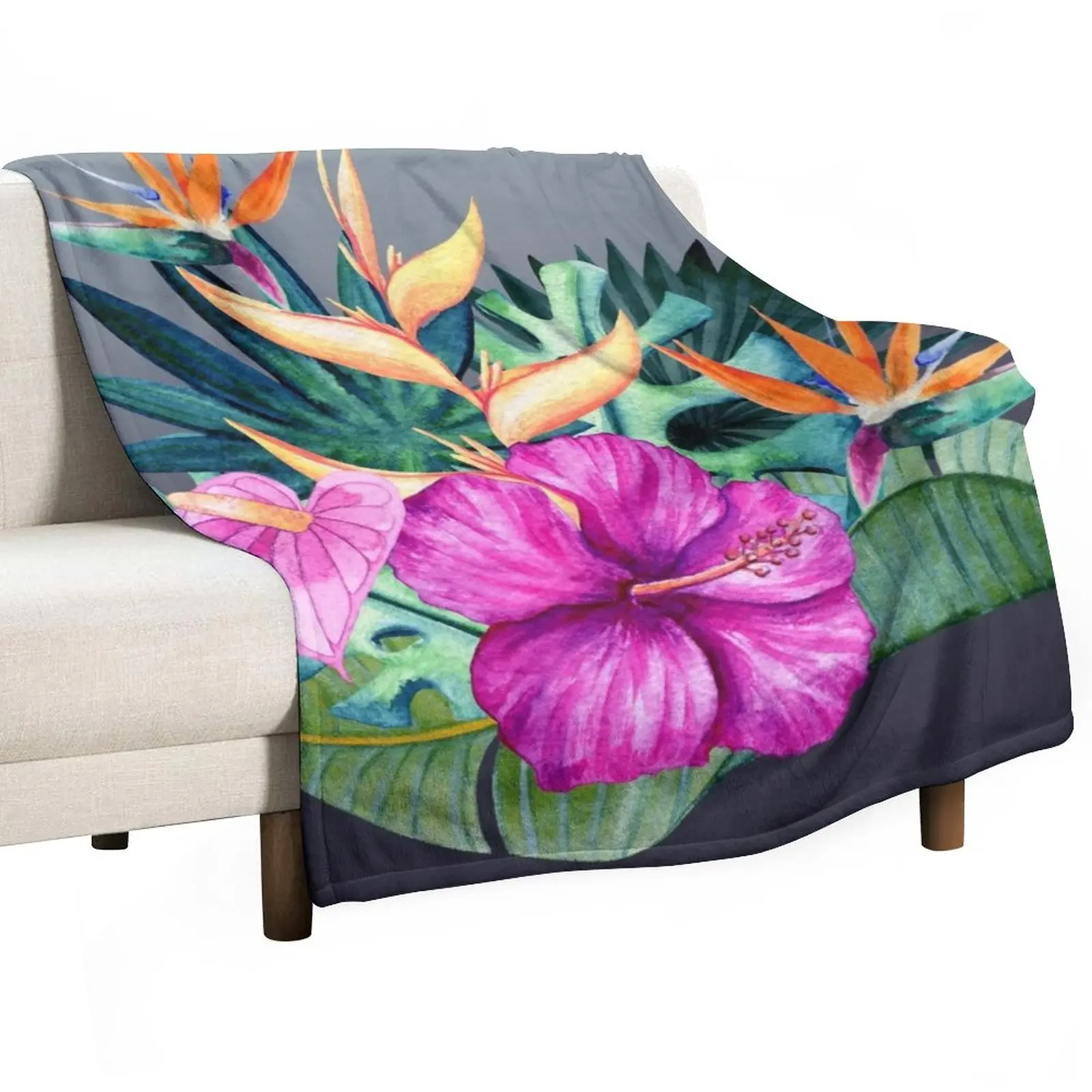 

Hawaiian Bird of Paradise and Hibiscus Throw Blanket Winter beds Decorative Throw decorative Blankets