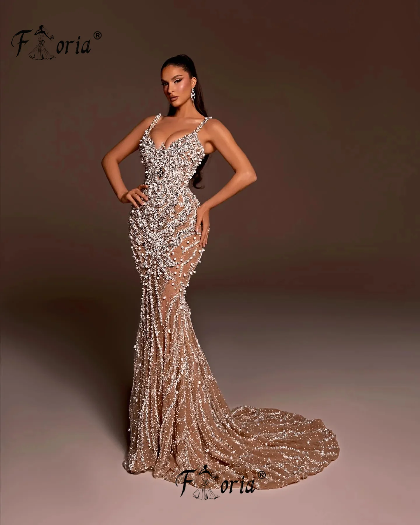 Floria Mermaid Evening Dress Nude 3