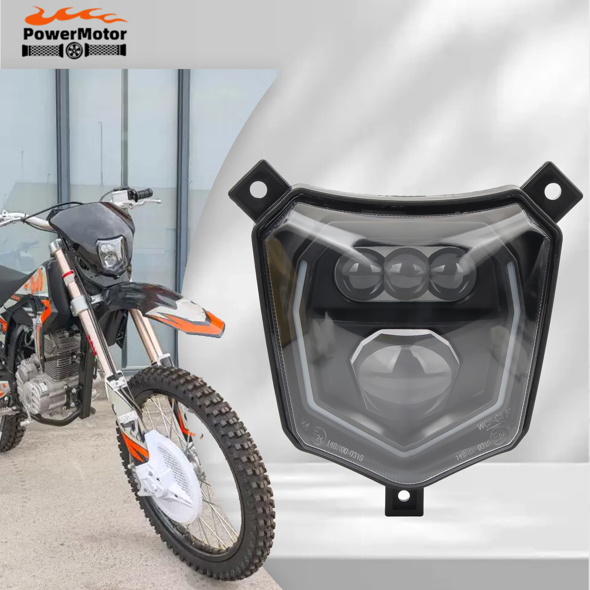 YHMOTO Universal Motorcycle Headlight Assembly – Hi/Lo Beam Halogen, White Housing, Fits Dirt Bikes & Enduros