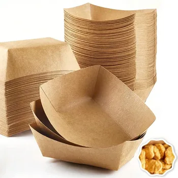 25/50pcs Kraft Paper Food Tray Party Snacks Chips Disposable Food Container French Fries Nachos Tacos Take Out Food Serving Boat