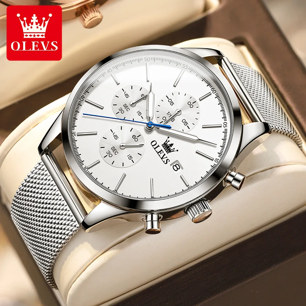 OLEVS 2881 Quartz Mens Watches Top Brand Luxury Original Fashion Casual Design Stainless Steel Mesh Band Waterproof Wristwatch